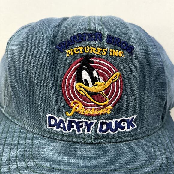 Vintage Daffy Duck Hat Cap Snapback Green Looney Tunes Warner Bros Adjustable - Picture 3 of 8